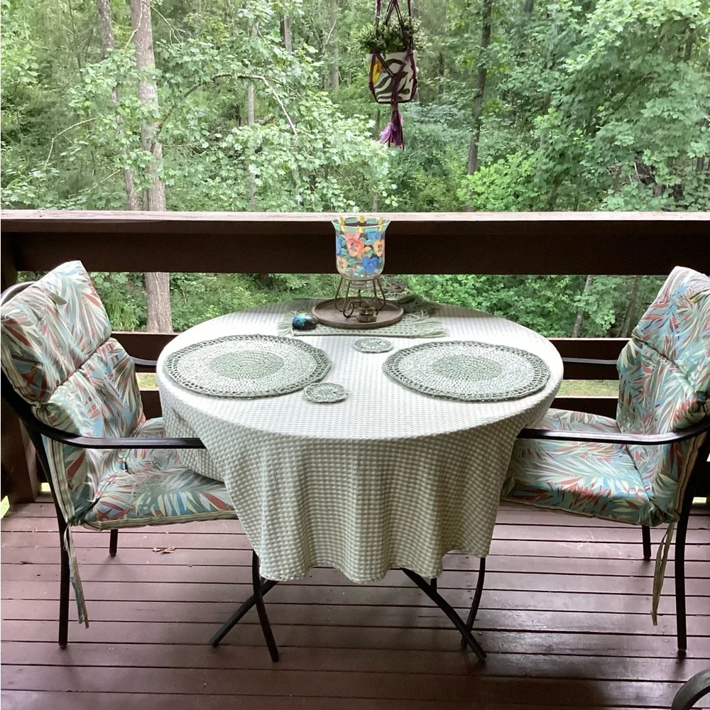 Placemat Coaster Set Hand Crafted Green White Cotton Crochet Boho